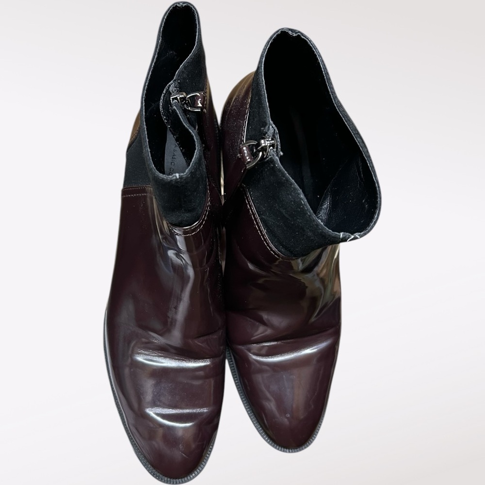 Zara Shoes Women Size 41 Leather Chelsea Ankle Boot Stack Heel Burgundy Brown - Picture 6 of 9